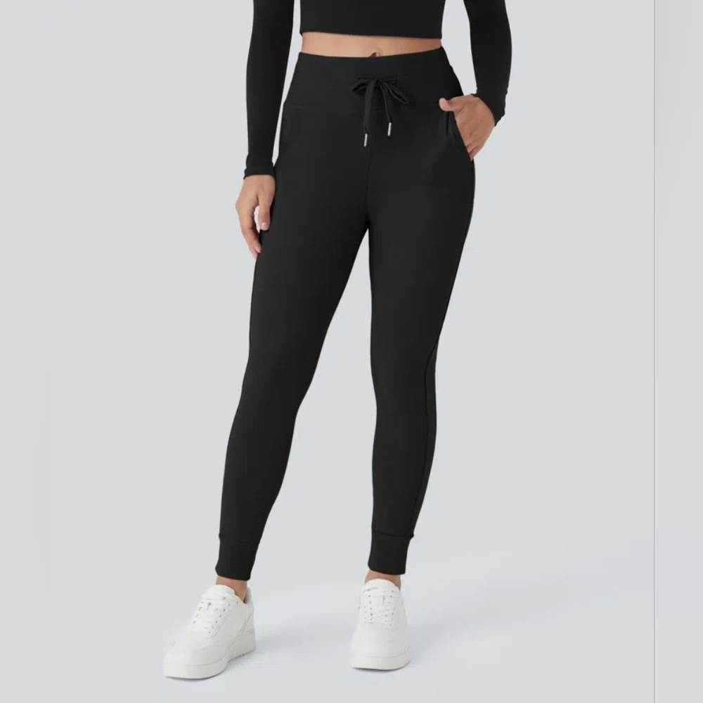 HALARA Softlyzero Plush High Waisted Drawstring Joggers Black Small Tall - Picture 2 of 8